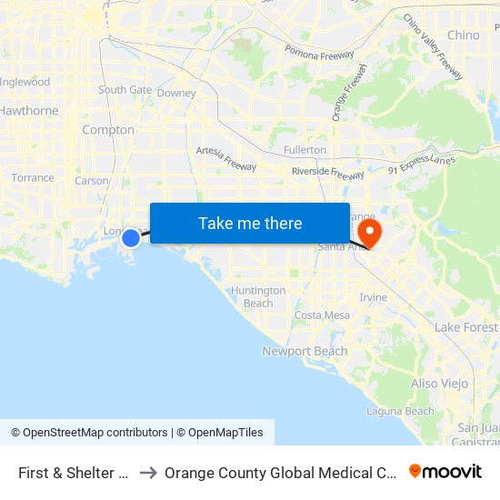 First & Shelter C N to Orange County Global Medical Center map