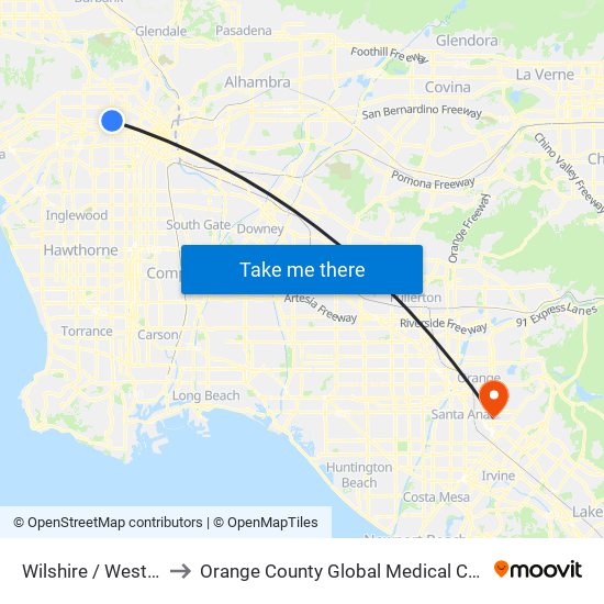 Wilshire / Western to Orange County Global Medical Center map