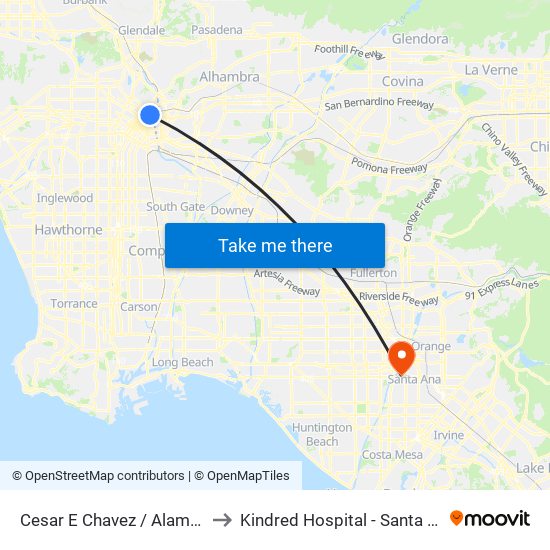 Cesar E Chavez / Alameda to Kindred Hospital - Santa Ana map