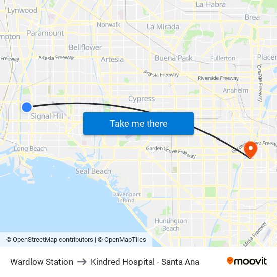 Wardlow Station to Kindred Hospital - Santa Ana map