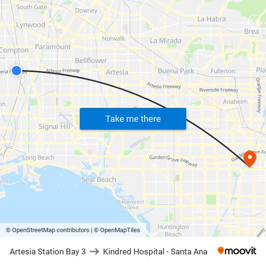 Artesia Station Bay 3 to Kindred Hospital - Santa Ana map