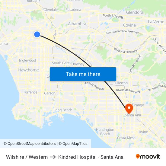 Wilshire / Western to Kindred Hospital - Santa Ana map