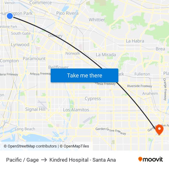 Pacific / Gage to Kindred Hospital - Santa Ana map