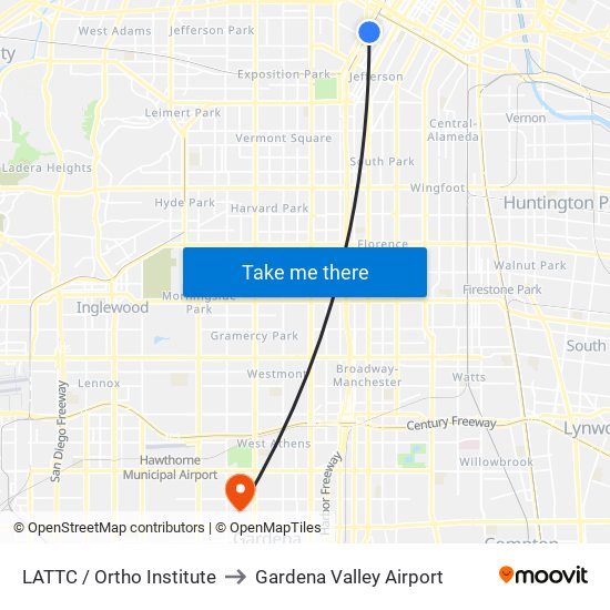 LATTC / Ortho Institute to Gardena Valley Airport map