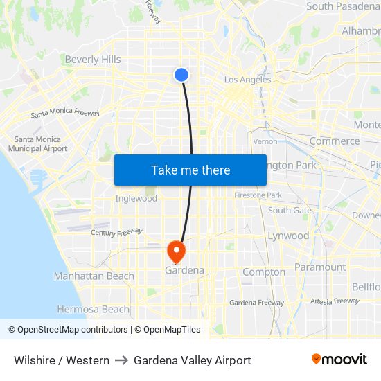 Wilshire / Western to Gardena Valley Airport map