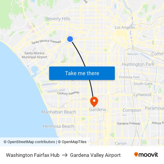 Washington Fairfax Hub to Gardena Valley Airport map