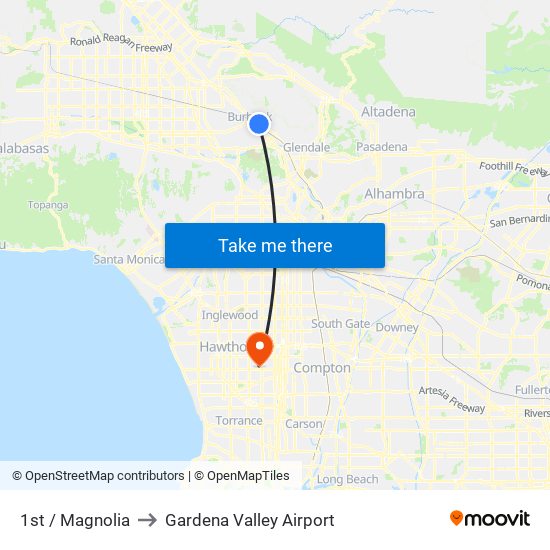 1st / Magnolia to Gardena Valley Airport map