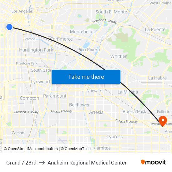 Grand / 23rd to Anaheim Regional Medical Center map