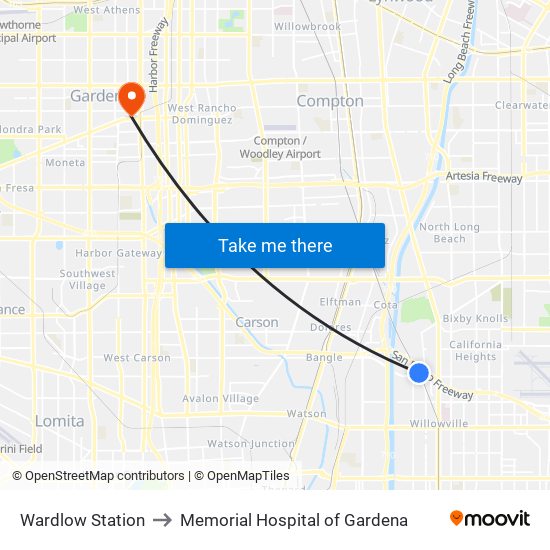 Wardlow Station to Memorial Hospital of Gardena map