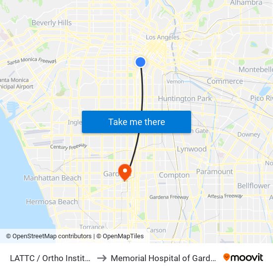 LATTC / Ortho Institute to Memorial Hospital of Gardena map