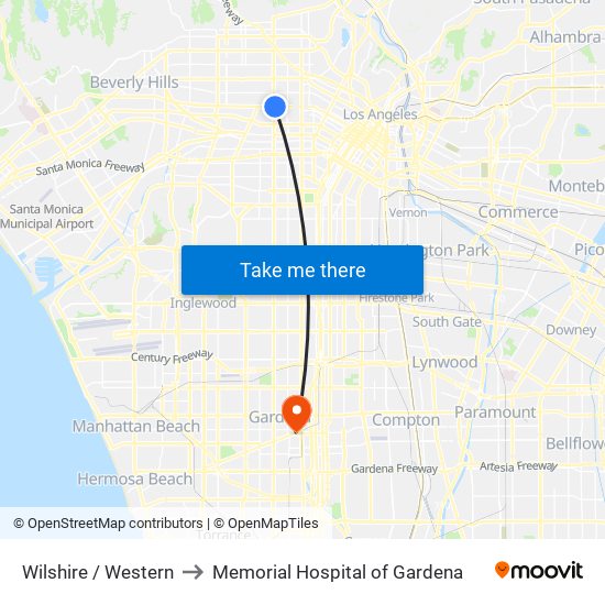 Wilshire / Western to Memorial Hospital of Gardena map