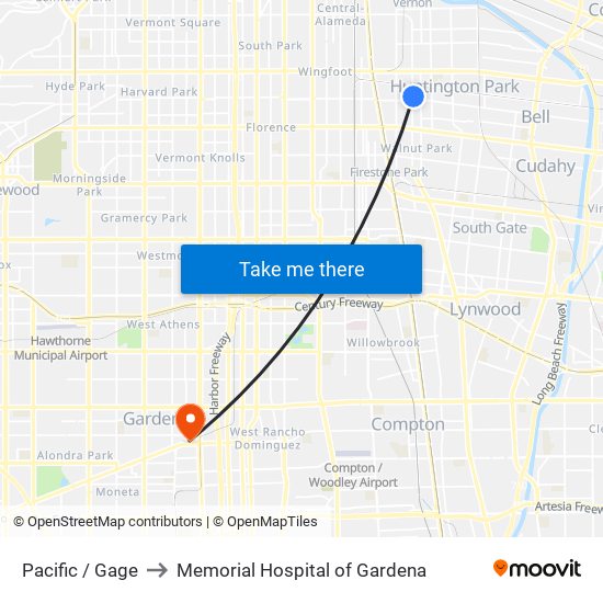 Pacific / Gage to Memorial Hospital of Gardena map