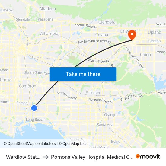 Wardlow Station to Pomona Valley Hospital Medical Center map