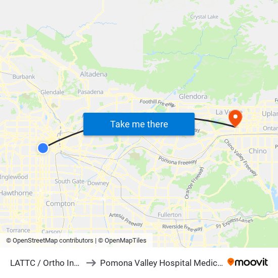 LATTC / Ortho Institute to Pomona Valley Hospital Medical Center map