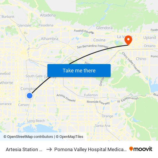 Artesia Station Bay 3 to Pomona Valley Hospital Medical Center map