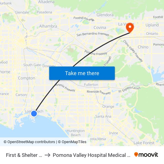 First & Shelter C N to Pomona Valley Hospital Medical Center map