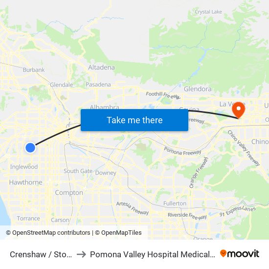Crenshaw / Stocker to Pomona Valley Hospital Medical Center map