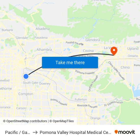 Pacific / Gage to Pomona Valley Hospital Medical Center map