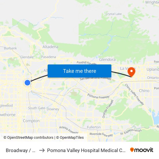 Broadway / 1st to Pomona Valley Hospital Medical Center map