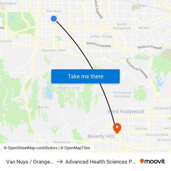 Van Nuys / Orange Line to Advanced Health Sciences Pavilion map