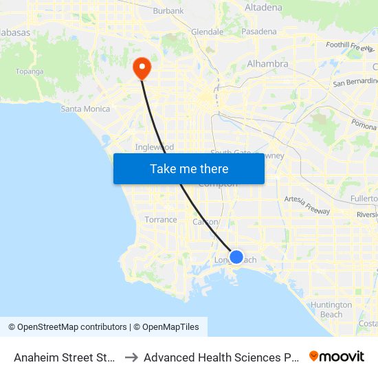 Anaheim Street Station to Advanced Health Sciences Pavilion map
