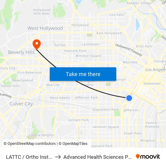 LATTC / Ortho Institute to Advanced Health Sciences Pavilion map