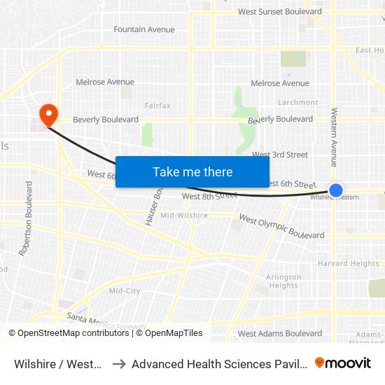 Wilshire / Western to Advanced Health Sciences Pavilion map