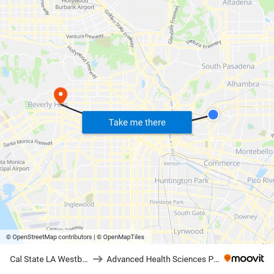 Cal State LA Westbound to Advanced Health Sciences Pavilion map