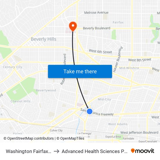 Washington Fairfax Hub to Advanced Health Sciences Pavilion map