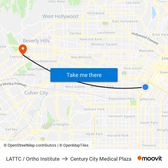 LATTC / Ortho Institute to Century City Medical Plaza map