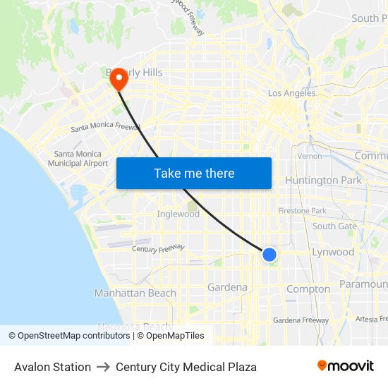 Avalon Station to Century City Medical Plaza map