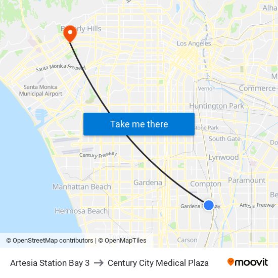 Artesia Station Bay 3 to Century City Medical Plaza map