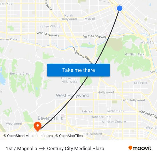1st / Magnolia to Century City Medical Plaza map