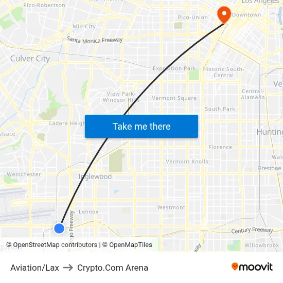 Aviation/Lax to Crypto.Com Arena map
