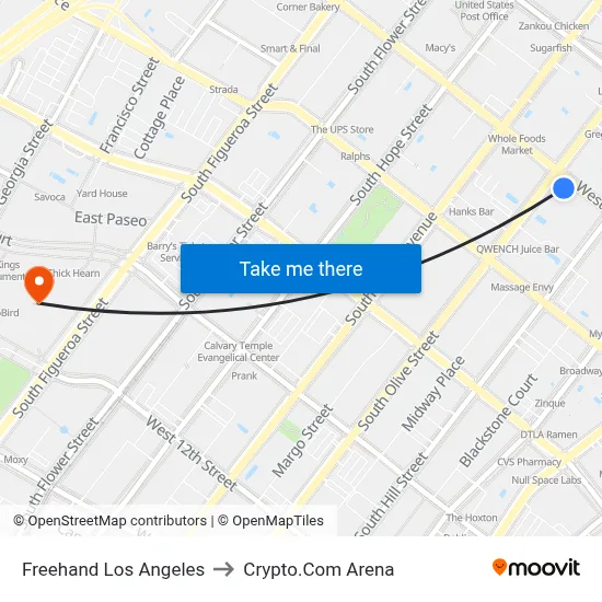 Freehand Los Angeles to Crypto.Com Arena map