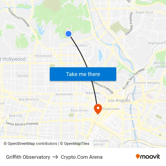 Griffith Observatory to Crypto.Com Arena map
