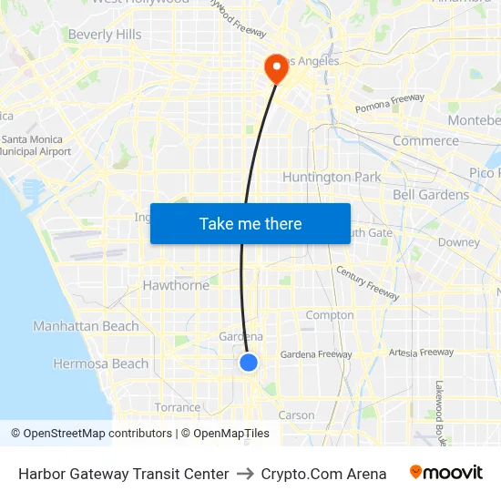 Harbor Gateway Transit Center to Crypto.Com Arena map