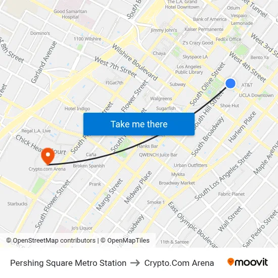 Pershing Square Metro Station to Crypto.Com Arena map