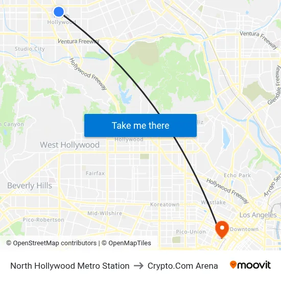 North Hollywood Metro Station to Crypto.Com Arena map