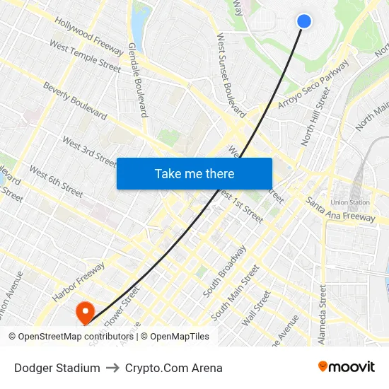 Dodger Stadium to Crypto.Com Arena map