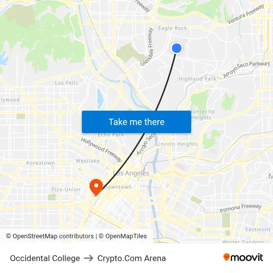 Occidental College to Crypto.Com Arena map