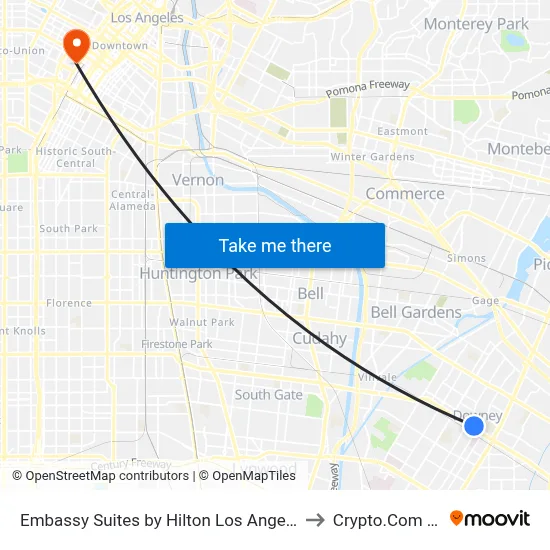 Embassy Suites by Hilton Los Angeles Downey to Crypto.Com Arena map
