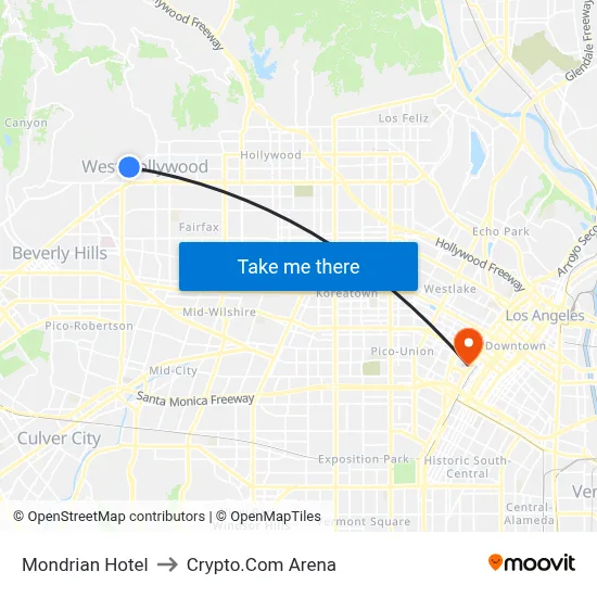 Mondrian Hotel to Crypto.Com Arena map