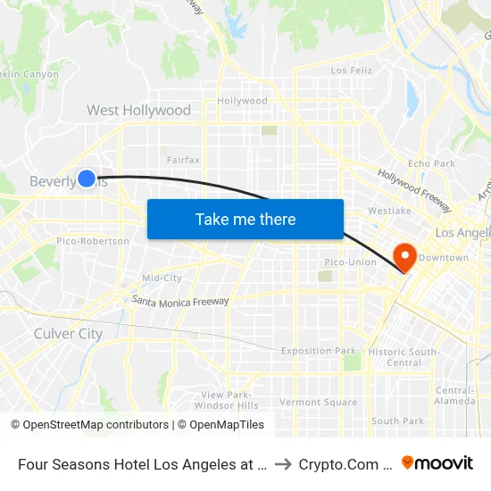 Four Seasons Hotel Los Angeles at Beverly Hills to Crypto.Com Arena map