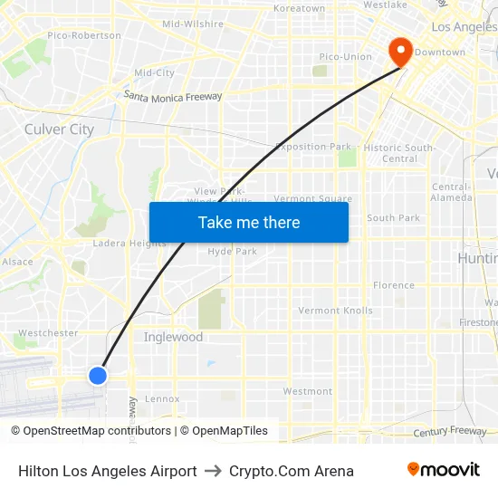 Hilton Los Angeles Airport to Crypto.Com Arena map