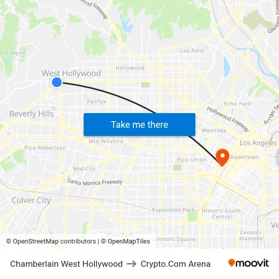 Chamberlain West Hollywood to Crypto.Com Arena map