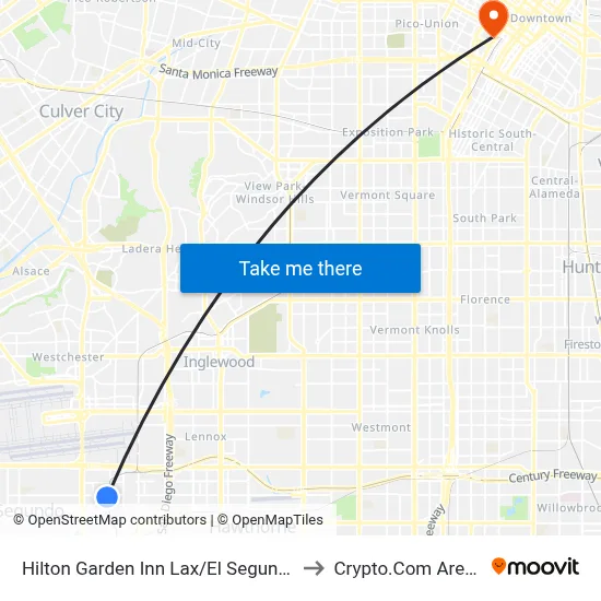 Hilton Garden Inn Lax/El Segundo to Crypto.Com Arena map