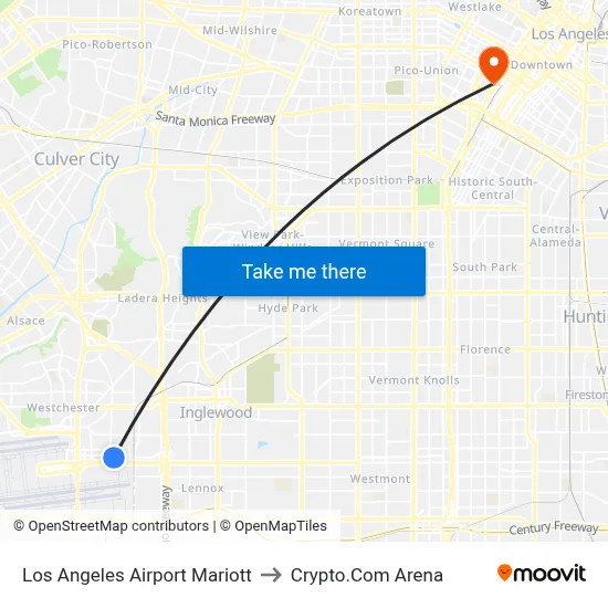 Los Angeles Airport Mariott to Crypto.Com Arena map