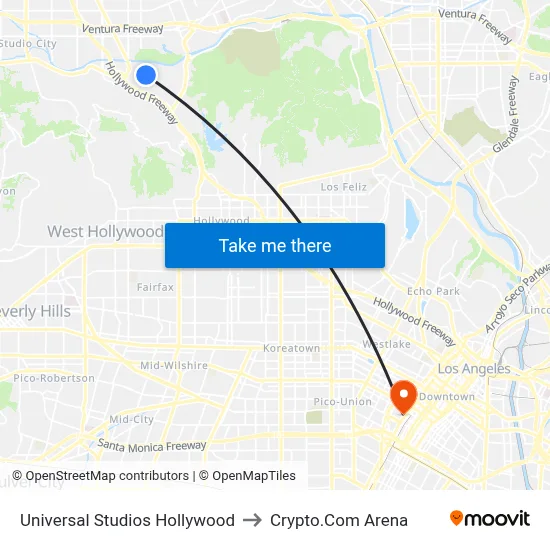 Universal Studios Hollywood to Crypto.Com Arena map