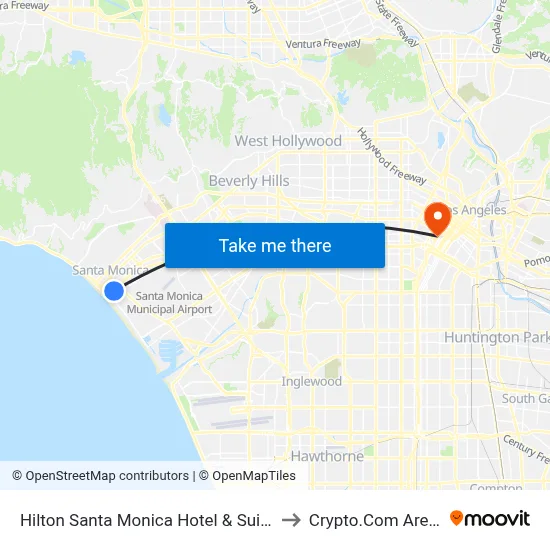 Hilton Santa Monica Hotel & Suites to Crypto.Com Arena map